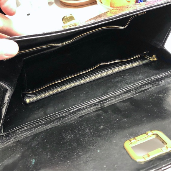 Chic clutch vintage croc embossed dual-sided gold clasps 9”x7” - Picture 8 of 11